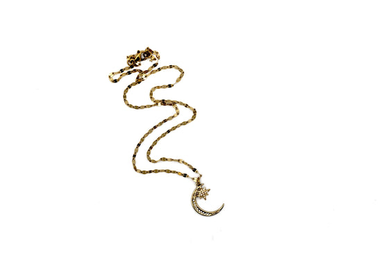 Gold Crescent Moon Rhinestone Necklace