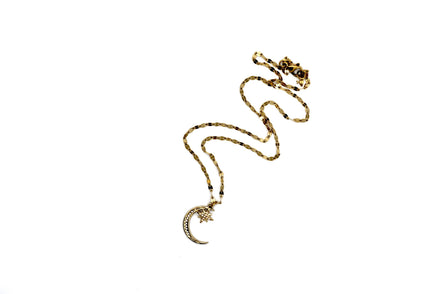 Gold Crescent Moon Rhinestone Necklace