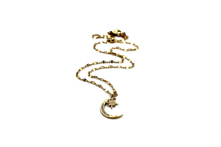 Gold Crescent Moon Rhinestone Necklace