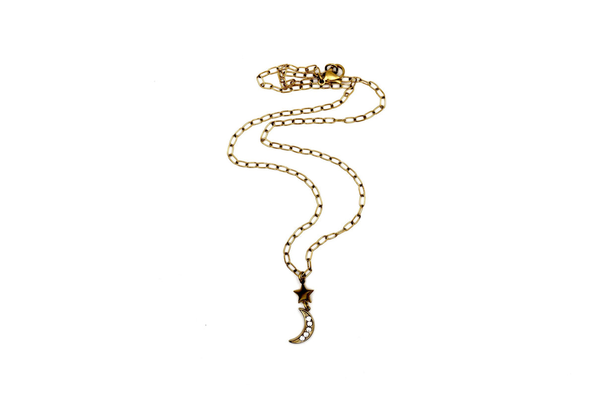 Dainty Moon & Star Rhinestone Necklace