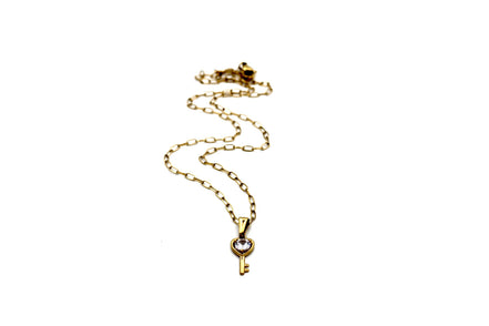 Gold Heart Key Rhinestone Necklace