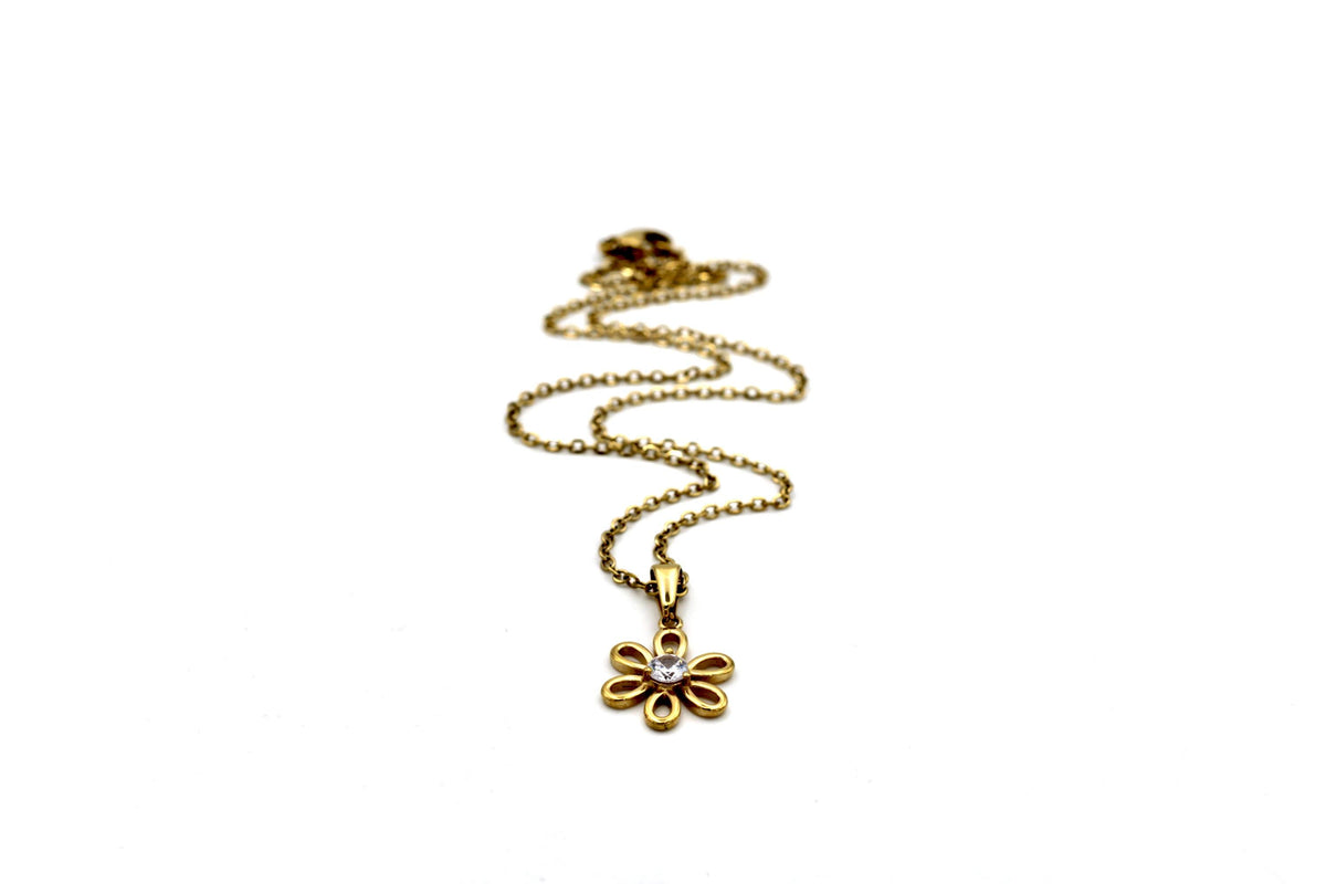Gold Flower Rhinestone Necklace