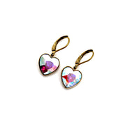 Multicolor Rhinestone Heart Leverback Earrings