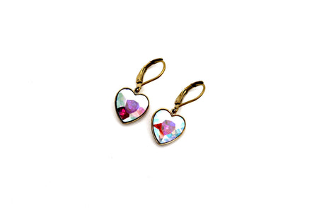 Multicolor Rhinestone Heart Leverback Earrings