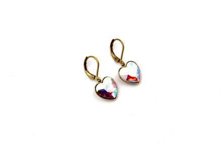 Multicolor Rhinestone Heart Leverback Earrings