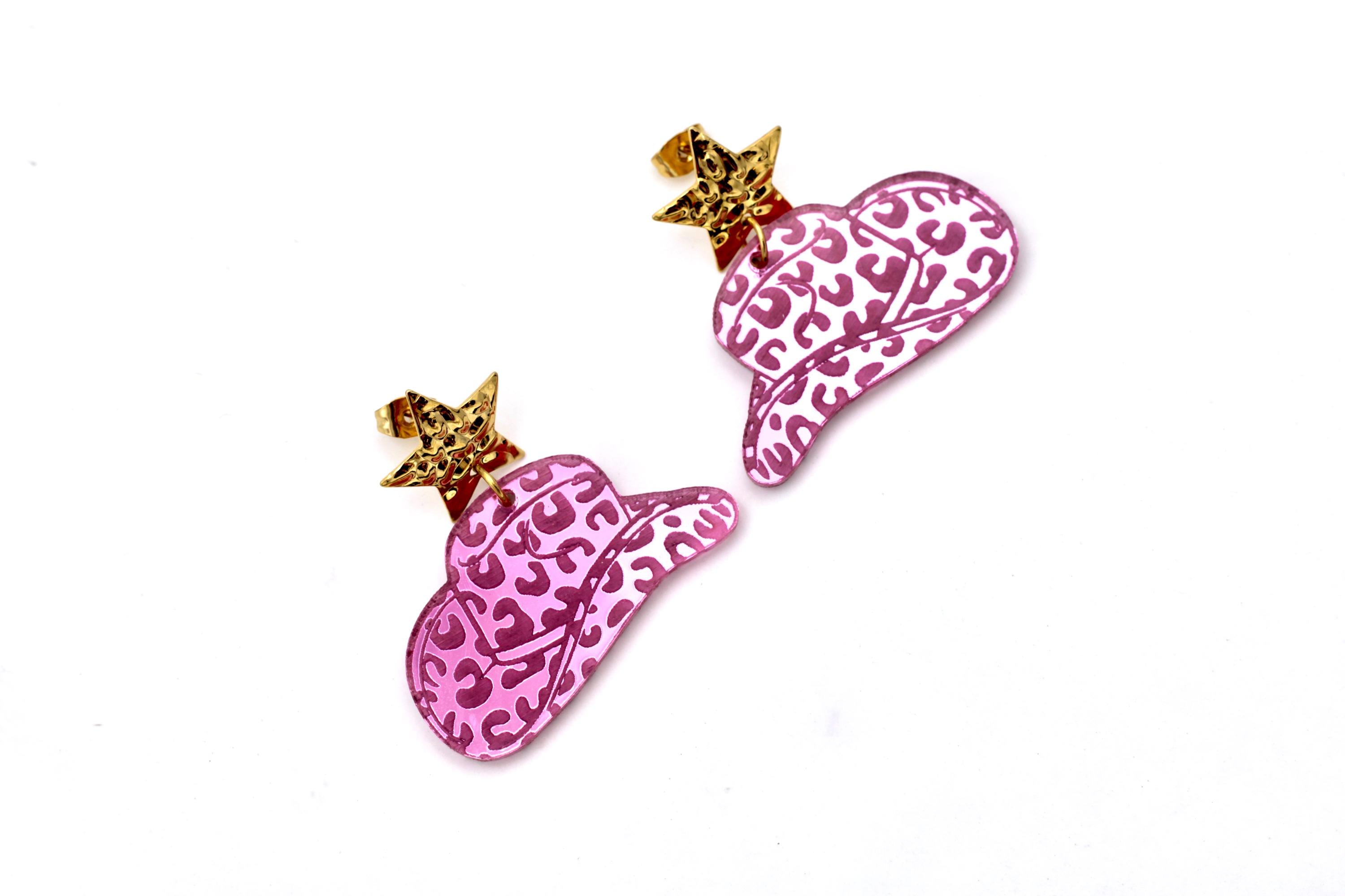 Pink Cowgirl Hat Earrings