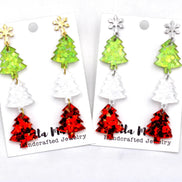 Red White Green Triple Tree Earrings
