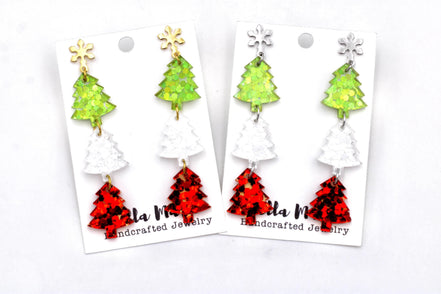 Red White Green Triple Tree Earrings