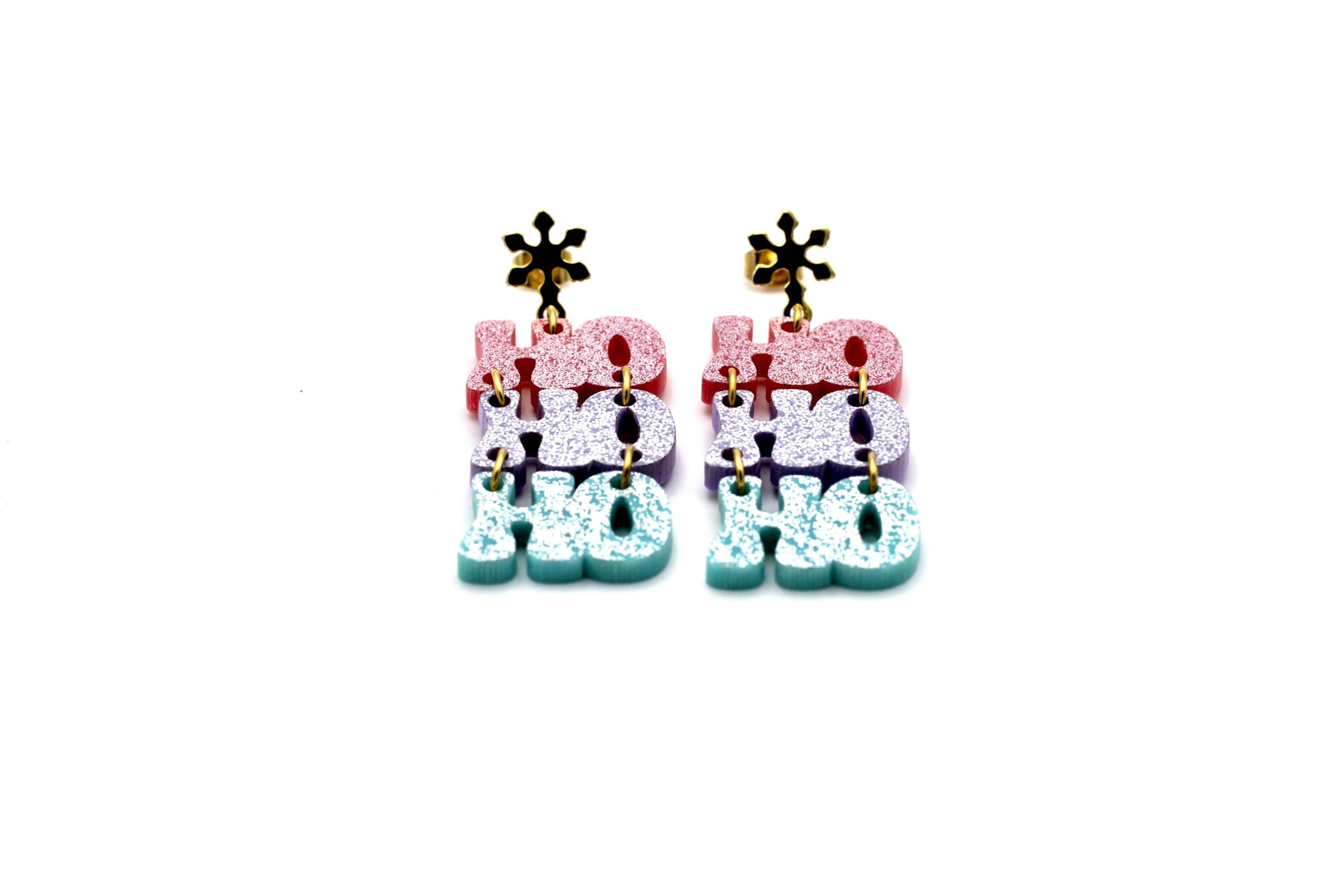 Pastel Glitter Ho Ho Ho Earrings