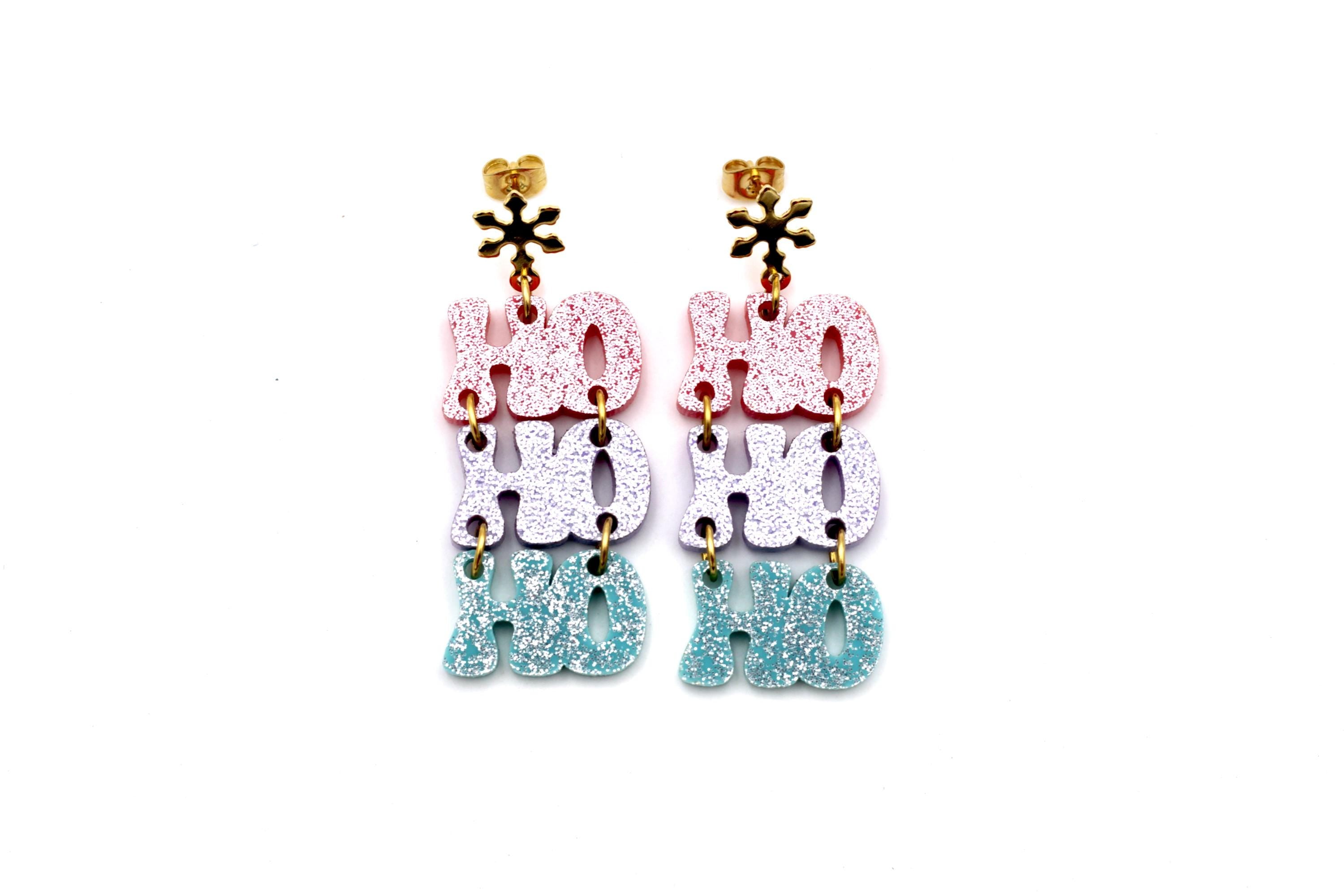 Pastel Glitter Ho Ho Ho Earrings