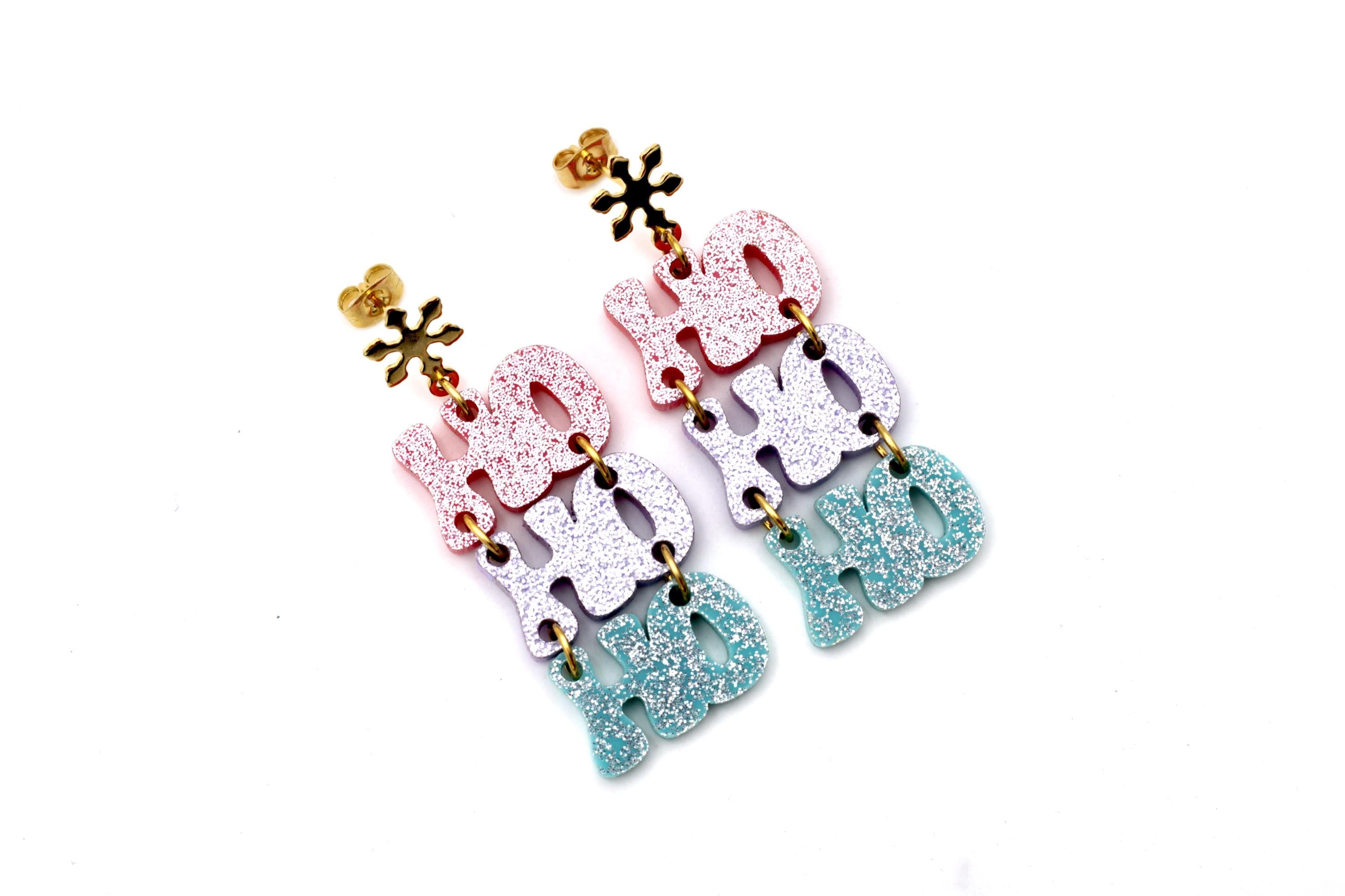 Pastel Glitter Ho Ho Ho Earrings