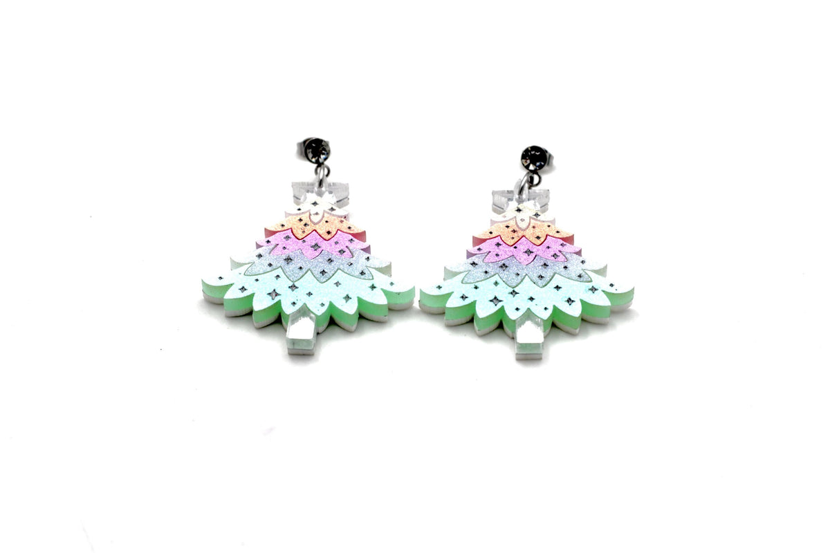 Pastel Glitter Christmas Tree Earrings