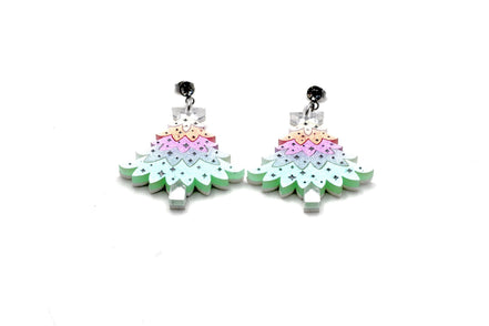 Pastel Glitter Christmas Tree Earrings