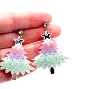 Pastel Glitter Christmas Tree Earrings