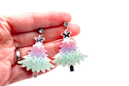 Pastel Glitter Christmas Tree Earrings