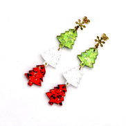 Red White Green Triple Tree Earrings