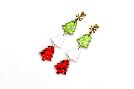 Red White Green Triple Tree Earrings
