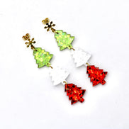 Red White Green Triple Tree Earrings