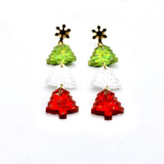 Red White Green Triple Tree Earrings
