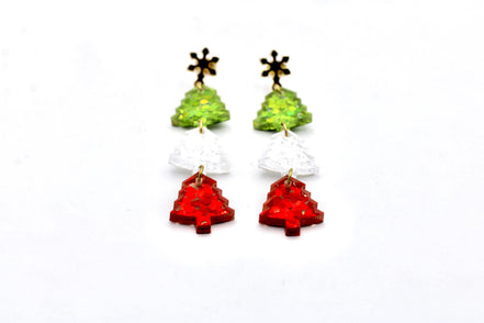 Red White Green Triple Tree Earrings