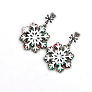 Red Green Silver Snowflake Earrings