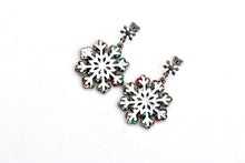Load image into Gallery viewer, Red Green Silver Snowflake Earrings
