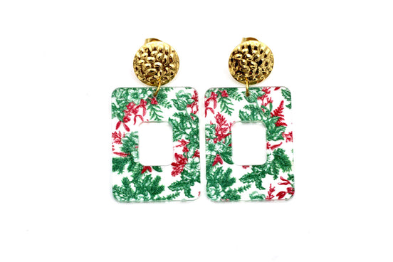 Red & Green Christmas Floral Earrings