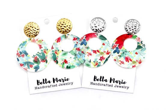 Christmas Floral Circle Earrings
