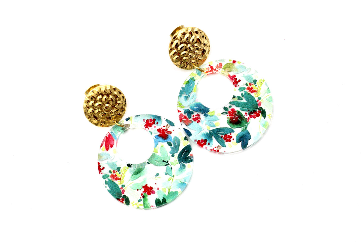 Christmas Floral Circle Earrings