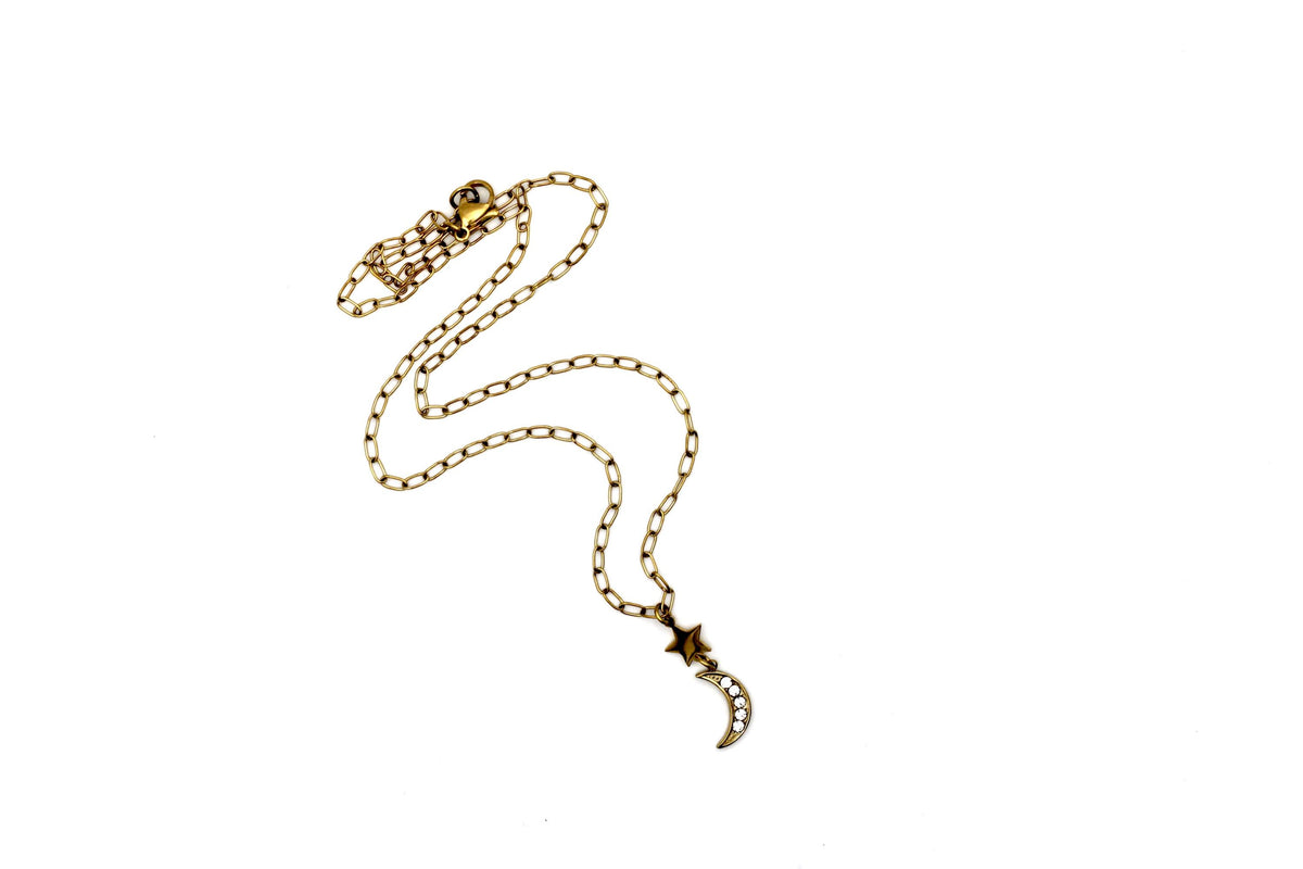 Dainty Moon & Star Rhinestone Necklace