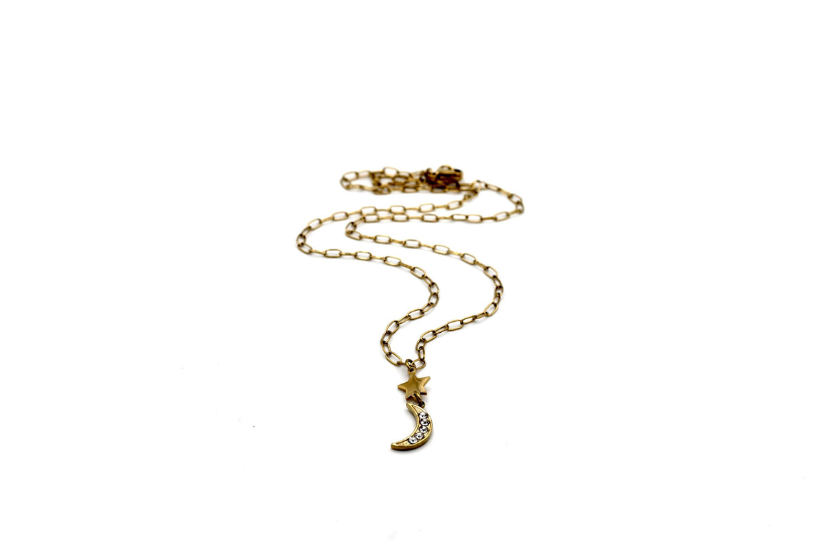 Dainty Moon & Star Rhinestone Necklace