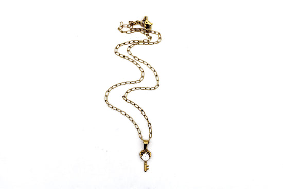 Gold Heart Key Rhinestone Necklace
