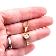 Gold Heart Key Rhinestone Necklace