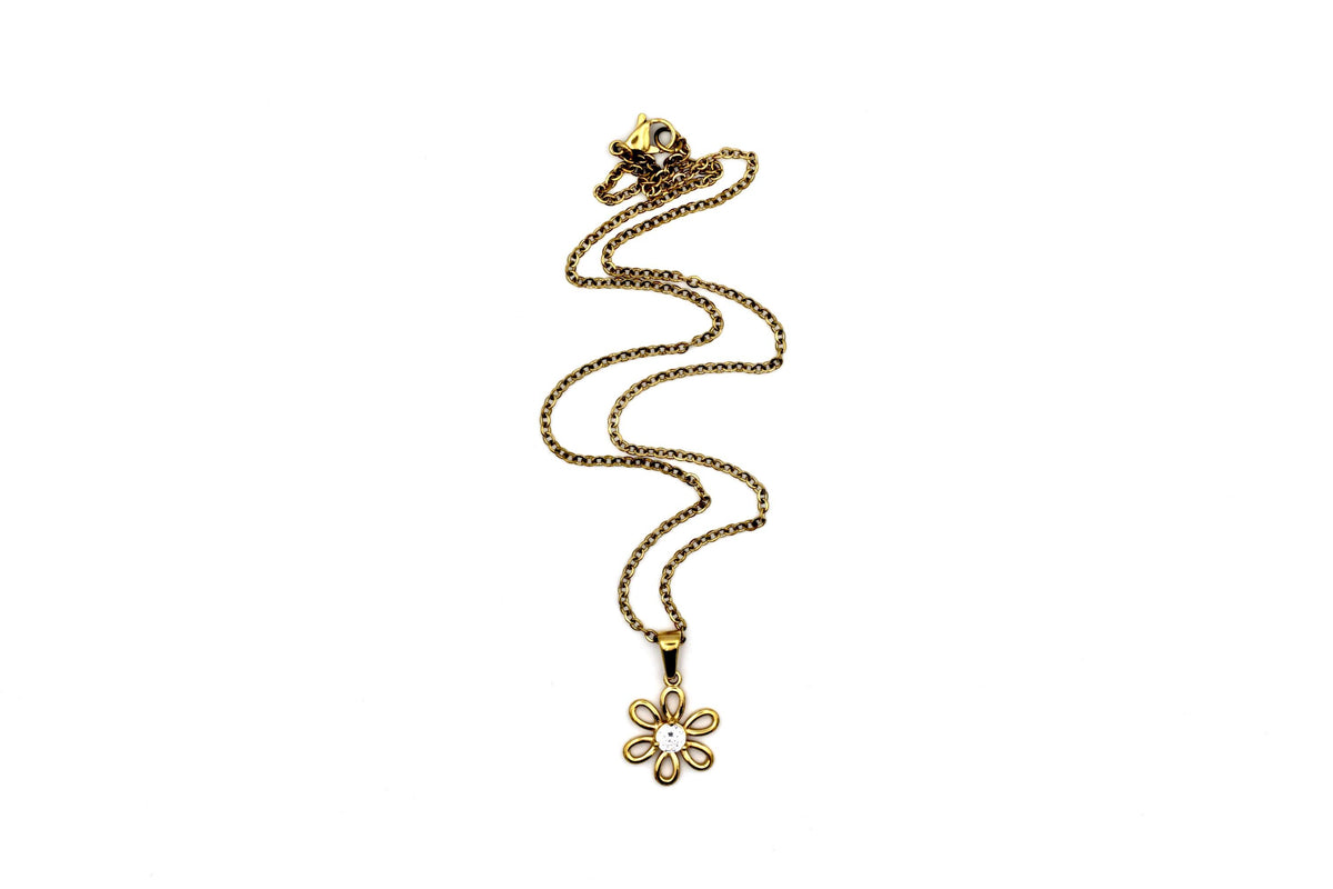 Gold Flower Rhinestone Necklace