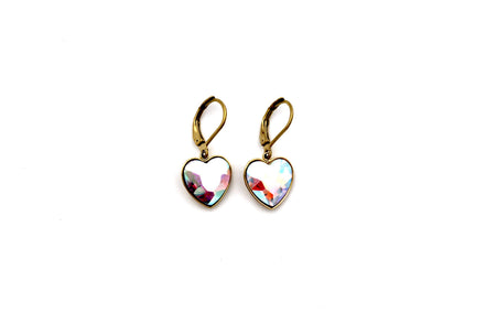 Multicolor Rhinestone Heart Leverback Earrings
