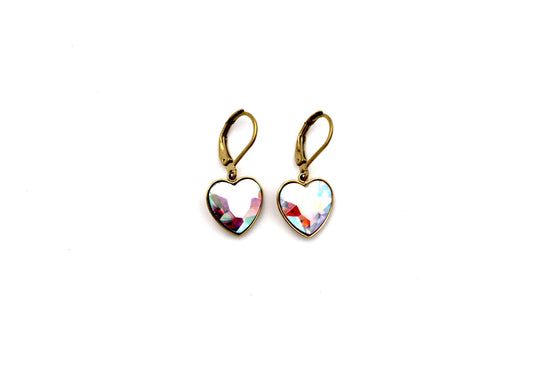 Multicolor Rhinestone Heart Leverback Earrings