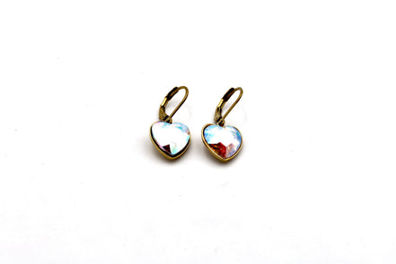 Multicolor Rhinestone Heart Leverback Earrings