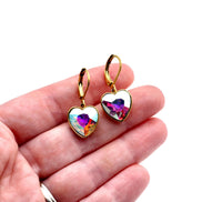 Multicolor Rhinestone Heart Leverback Earrings