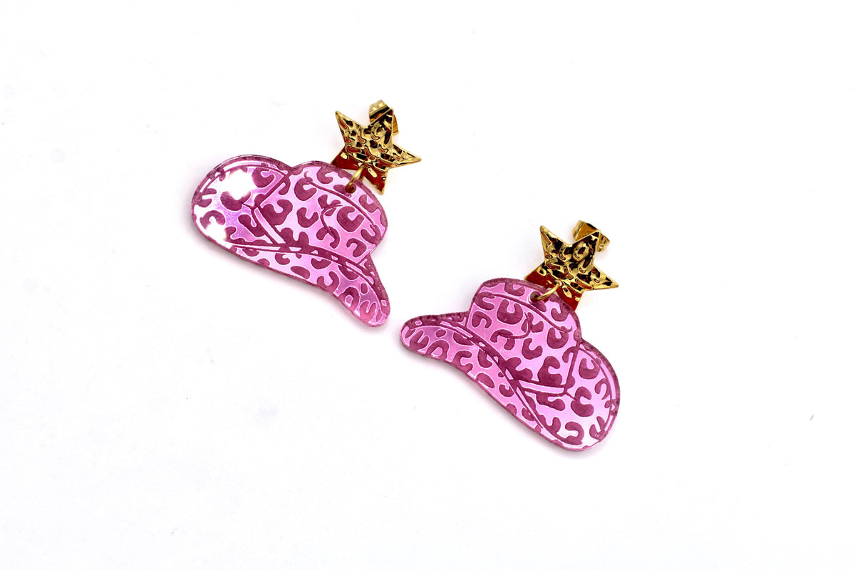 Pink Cowgirl Hat Earrings