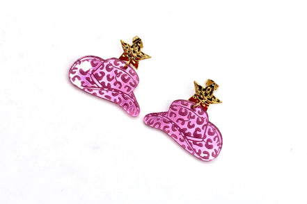 Pink Cowgirl Hat Earrings