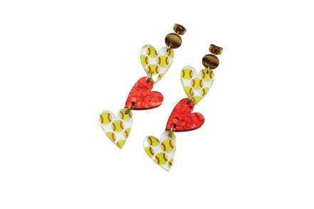 Softball Triple Heart Earrings