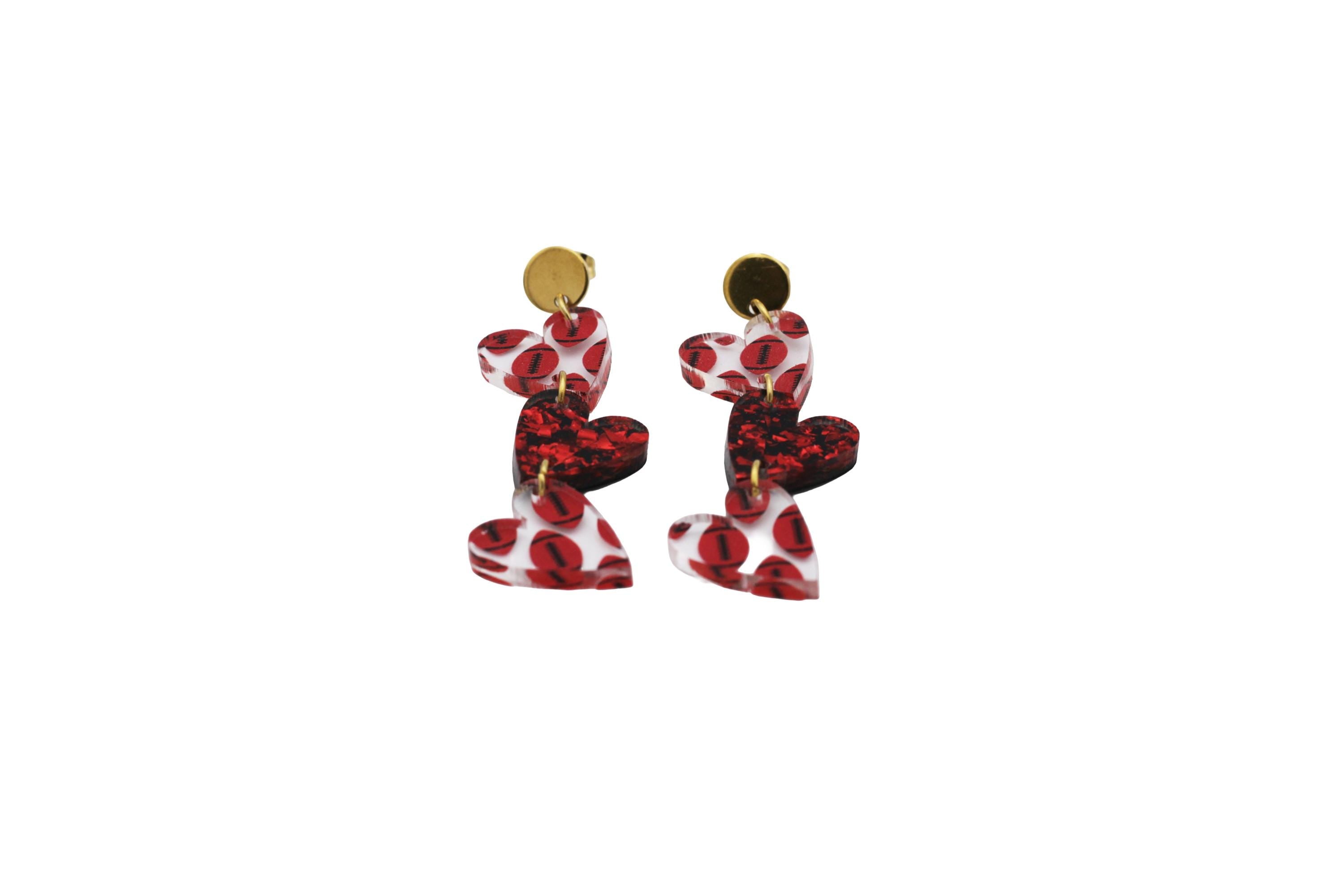 Football Triple Heart Earrings