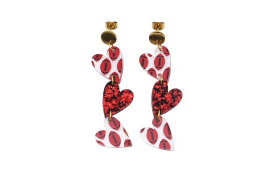 Football Triple Heart Earrings
