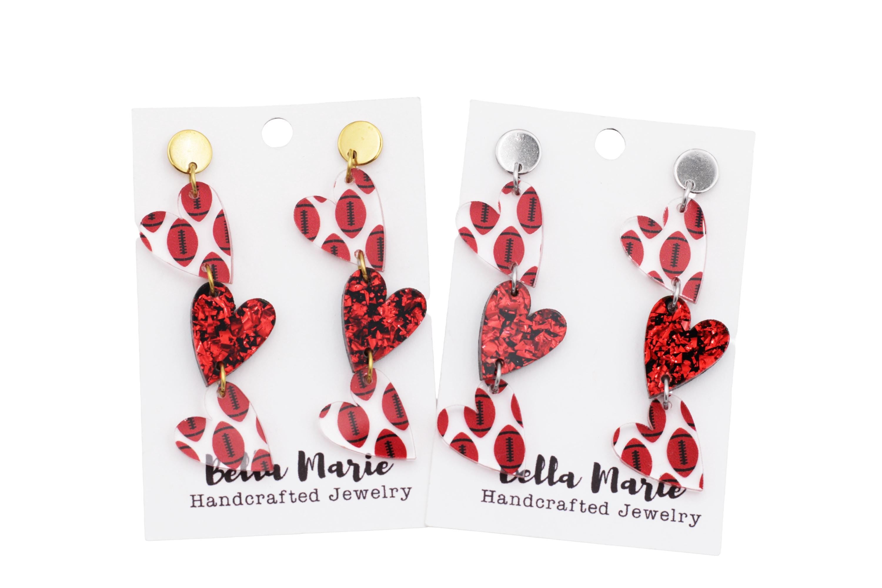 Football Triple Heart Earrings