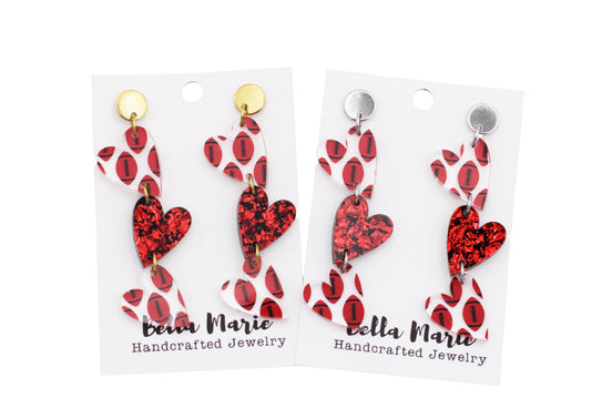 Football Triple Heart Earrings