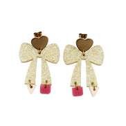 Glitter Pencil Bow Earrings