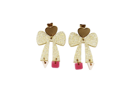 Glitter Pencil Bow Earrings