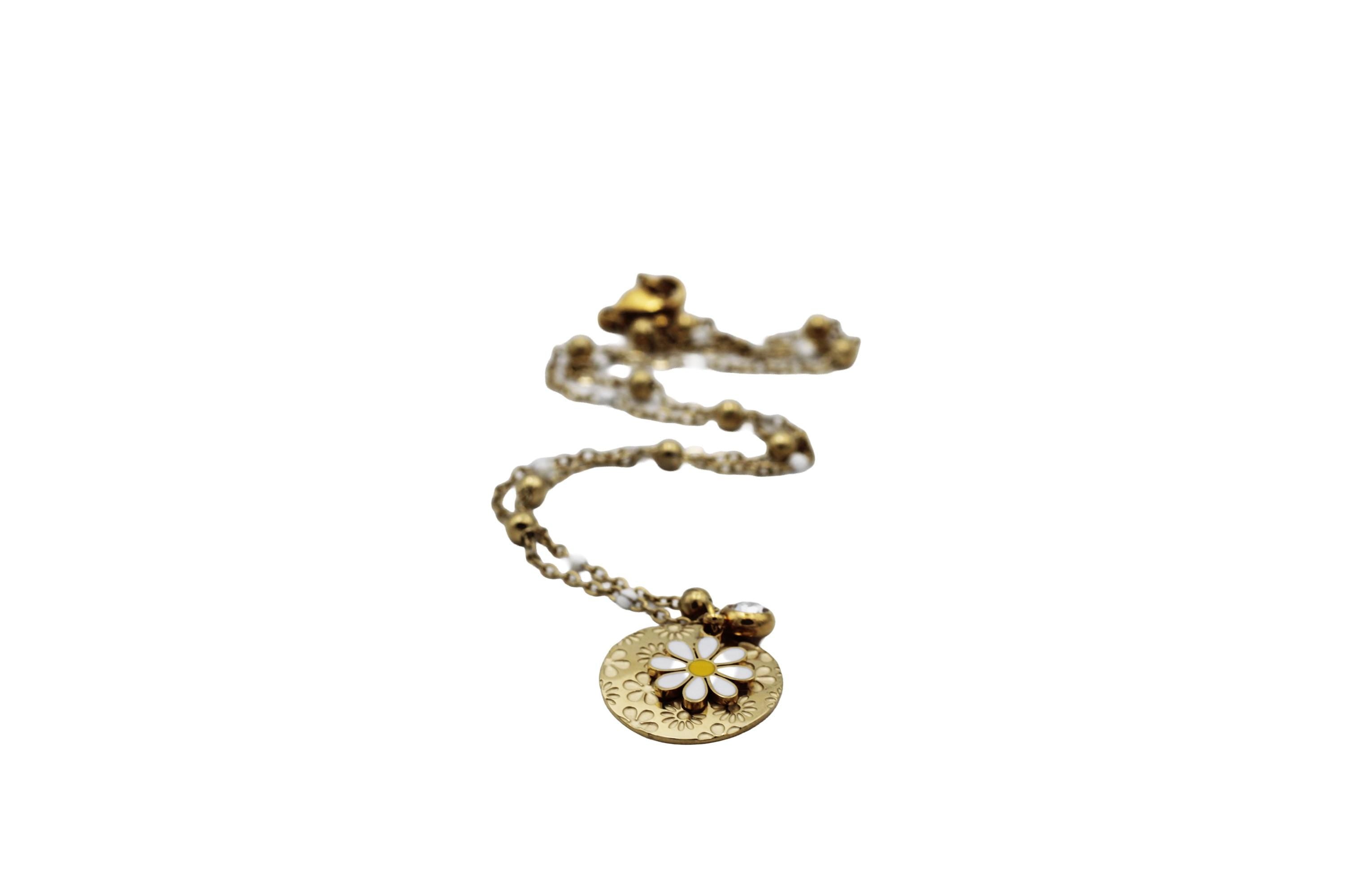Gold Enamel Daisy & Flower Charm Necklace