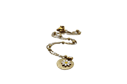 Gold Enamel Daisy & Flower Charm Necklace