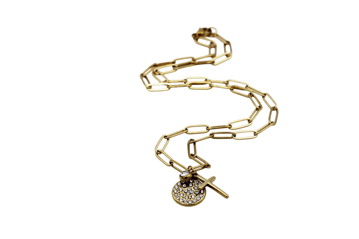 Cross & Rhinestone Charm Necklace